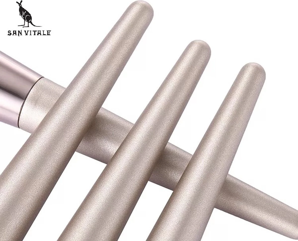 San Vitale® - Luxe Professionele Make Up Kwasten Set - Make Up Brush - Vegan Penselen - Inclusief Pouch - Make Up Pouch Met 10-delig Penselen Set - Champagne/goud 15 San Vitale® - Luxe Professionele Make Up Kwasten Set - Make Up Brush - Vegan Penselen - Inclusief Pouch - Make Up Pouch Met 10-delig Penselen Set - Champagne/goud - Afbeelding 13