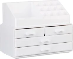 Relaxdays Make-up Organizer - Tweedelig - Cosmetica Opbergdoos - Wit -Bekend Cosmetica Winkel 1200x981 7