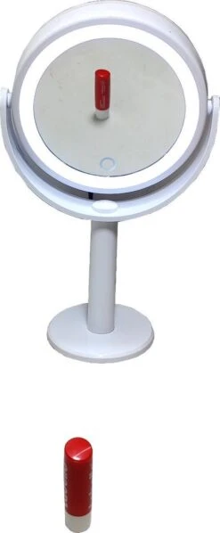 Merkloos Ronde Make Up 2 Zijdige Spiegel Met Lamp Led Rand Dimbaar Touchscreen Incl Batterijen