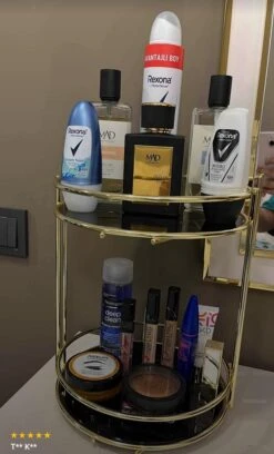 KIARA Badkamer Cosmetische Sieraden Organizer Multifunctionele Organizer 2-Tier Dienblad Catering Goud -Bekend Cosmetica Winkel 727x1200 4