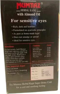 GoodUse Export Mumtaz Herbal Kajal Stick 1 Stuks - Zwarte Eyeliner - Kajal Oogpotlood Zwart - Make Up - Kohl Kajal - Gevoelige Ogen - Amandelolie - Natuurlijk -Bekend Cosmetica Winkel 772x1200