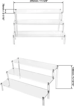 QWORK 3-laags Acryl Displaystandaard, Transparant Acryl Display Riser Plank Voor Figuren, Sieraden, Cupcake, Lippenstift, Nagellak, Kruiden, 30x21x15cm -Bekend Cosmetica Winkel 843x1200 2