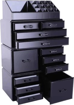 Confibel XXL Acryl Make-up Cosmetica Organizer - Verstelbare Lades - Sieraden/Make-up/Cosmetica Organizer - 11 Compartimenten - Zwart -Bekend Cosmetica Winkel 847x1200 4