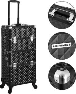 Merkloos Trolley, Make-up Koffer, Cosmetische Koffer, Voor Nageldesign, Make-up Organizer, Koffer Met Draagtas, Zwart JHZ04B -Bekend Cosmetica Winkel 970x1200 7