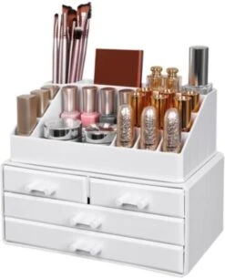 Nancy's Cutler Make-Up Organizer - Make-Up Opslag - 4 Lades - Open Vakken - Wit - Acryl - 24 X 13.5 X 18.5 Cm -Bekend Cosmetica Winkel 971x1200
