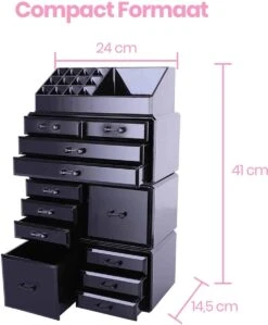 Confibel XXL Acryl Make-up Cosmetica Organizer - Verstelbare Lades - Sieraden/Make-up/Cosmetica Organizer - 11 Compartimenten - Zwart -Bekend Cosmetica Winkel 991x1200 5