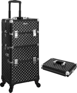 Merkloos Trolley, Make-up Koffer, Cosmetische Koffer, Voor Nageldesign, Make-up Organizer, Koffer Met Draagtas, Zwart JHZ04B -Bekend Cosmetica Winkel 991x1200 6